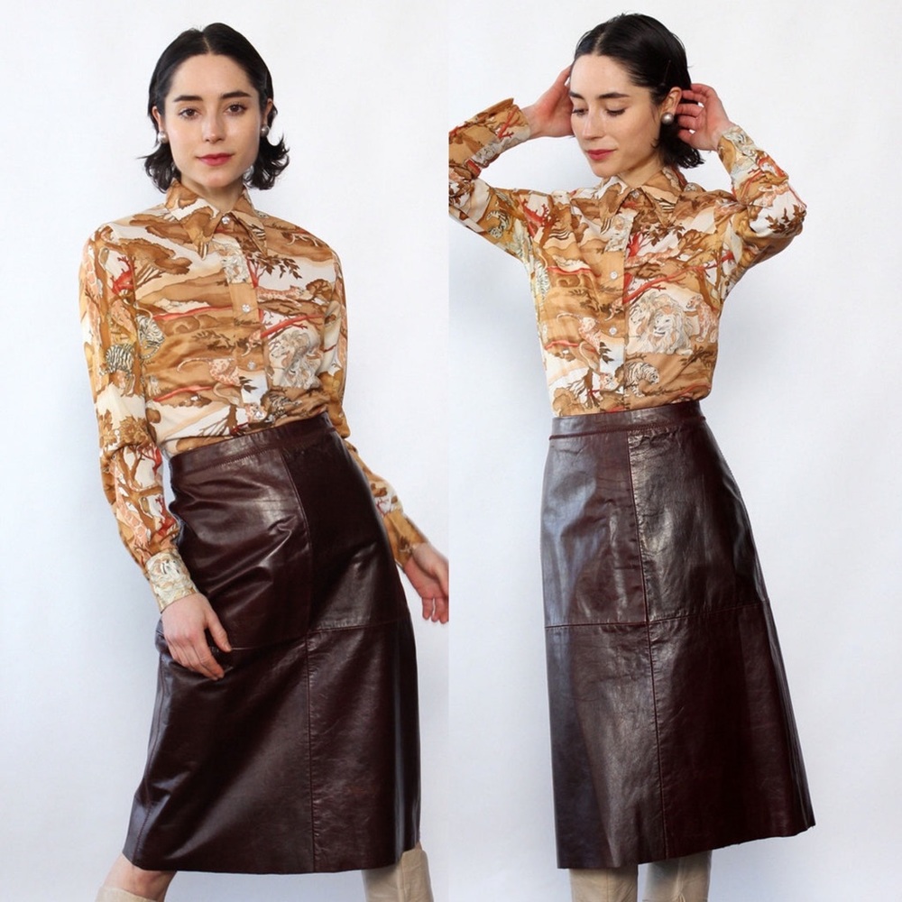New GAP Vintage High Waisted Leather Midi Skirt Colour Burgundy Size 8